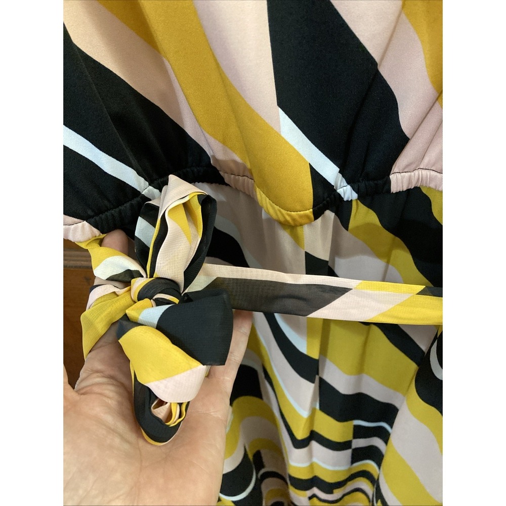 Lane Bryant Stripped Maxi Dress Sz 24 New Black Pink Yellow Belted Wedding Guest - Picture 7 of 12